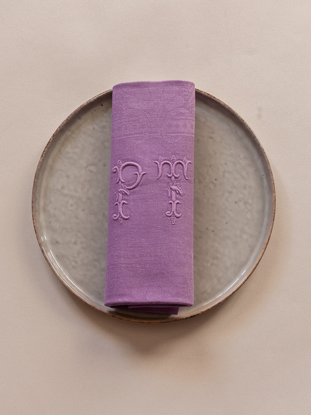Set de 8 serviettes "PT" Violet Damas