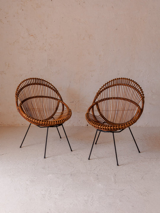 Pair of fauteuils in bamboo des années 60