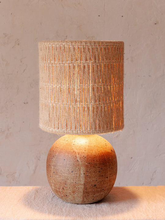 Matte ceramic lamp and rope lampshade from the 70s