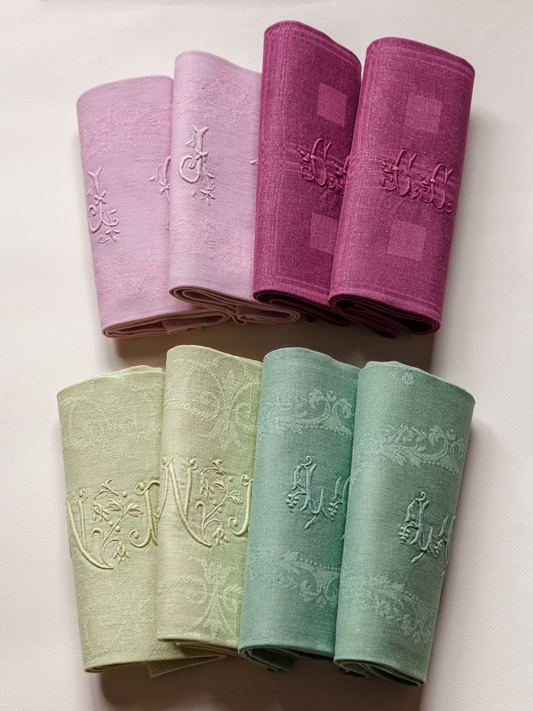 Lot de 8 serviettes damassées multicolores