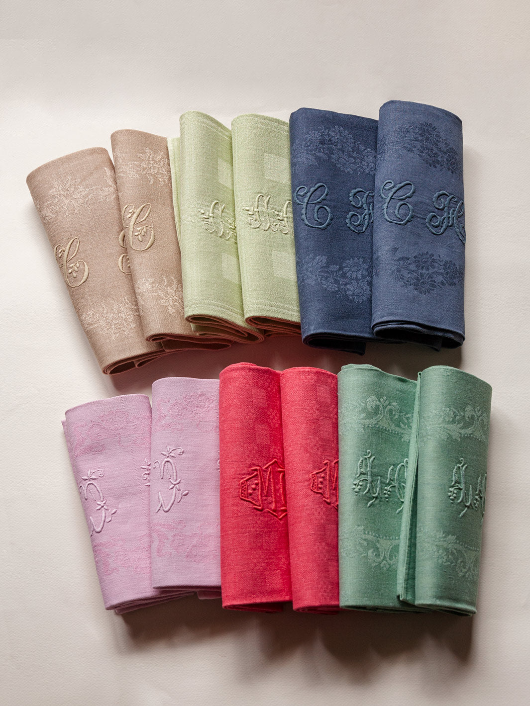 Set of 12 Multicolor Damask Napkins