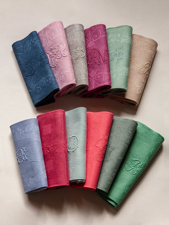 Lot de 12 serviettes damassées multicolores