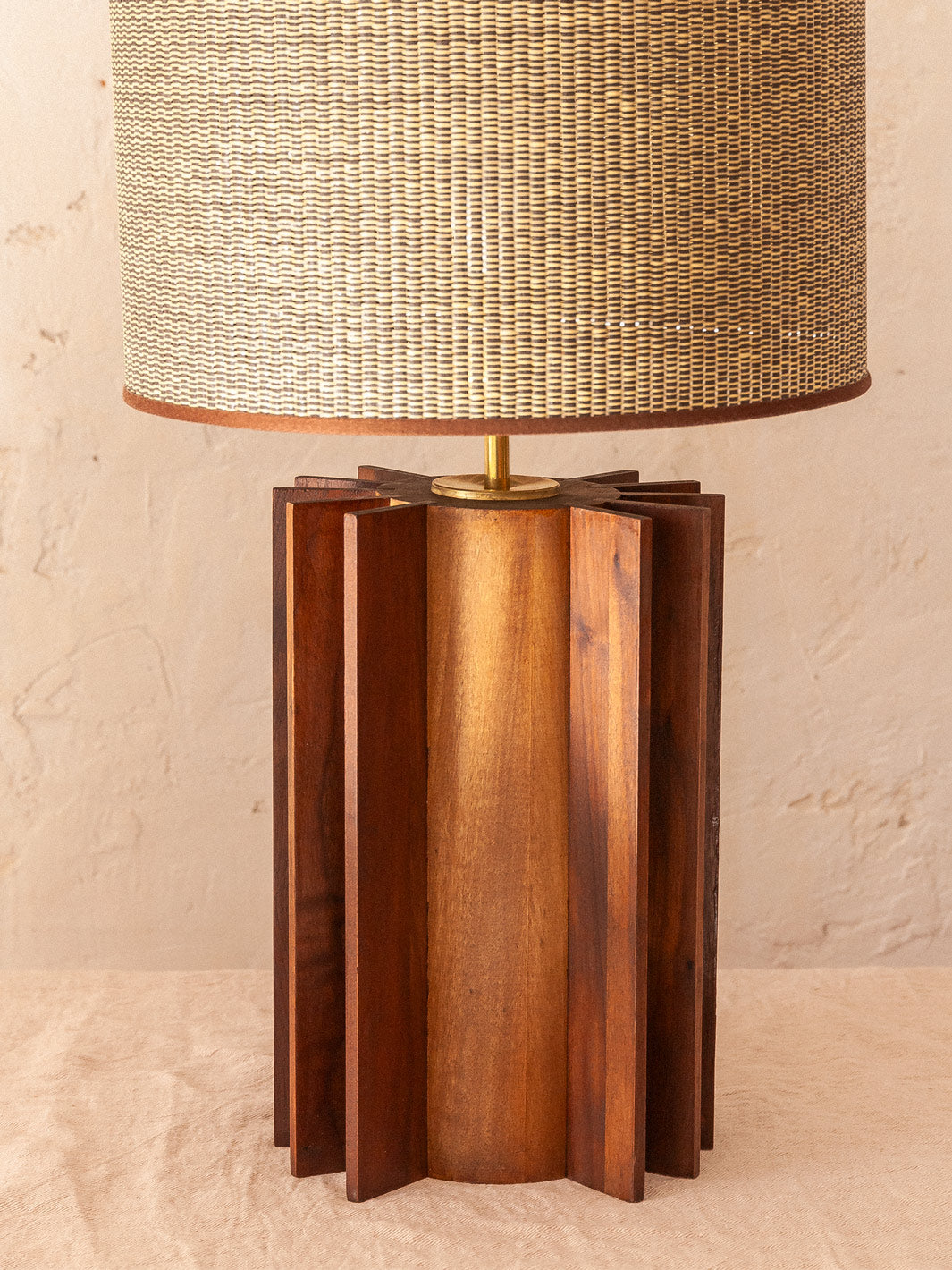 Walnut table lamp and raffia lampshade