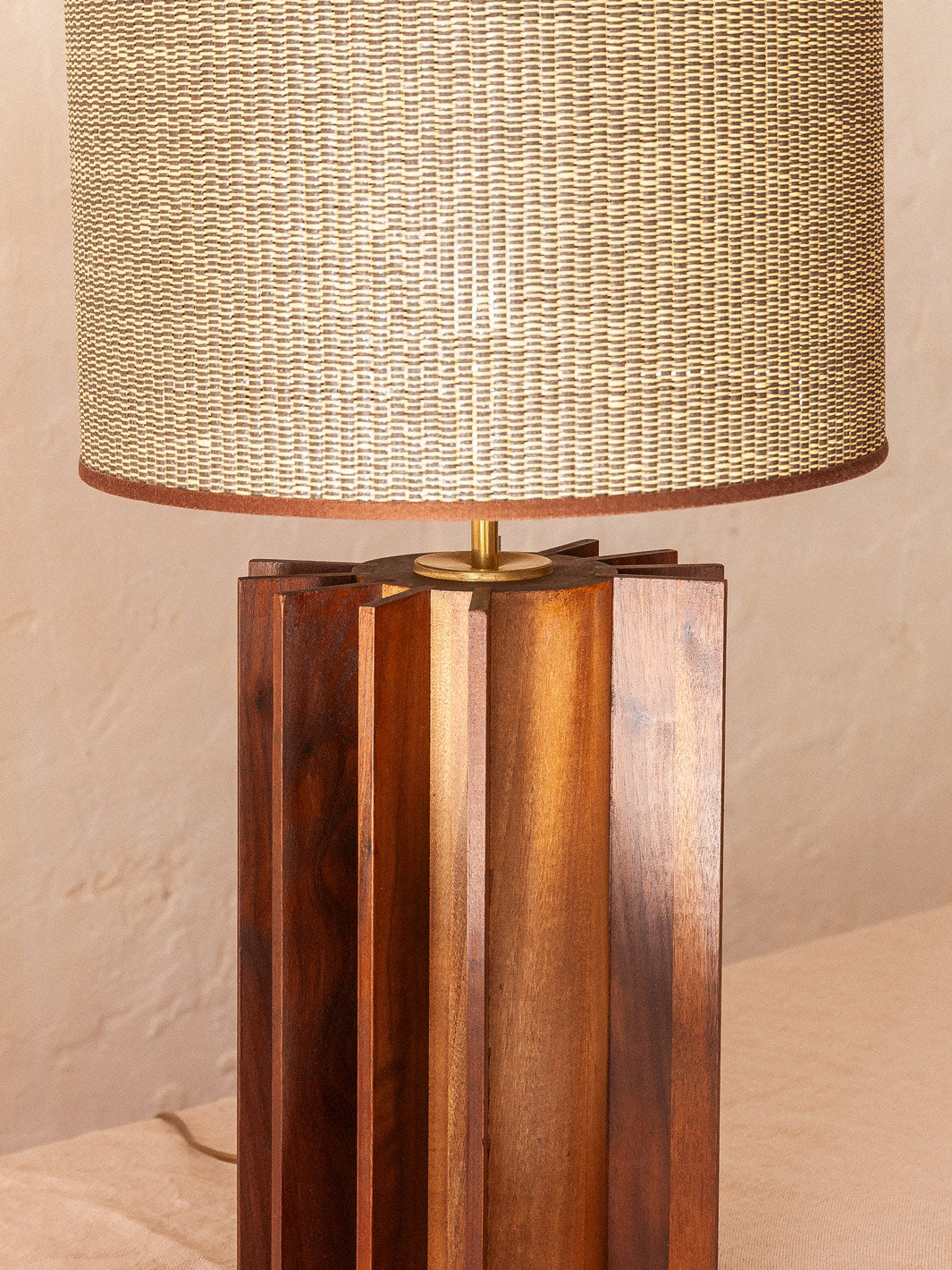 Walnut table lamp and raffia lampshade