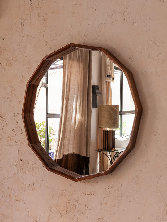 Octagonal rosewood mirror