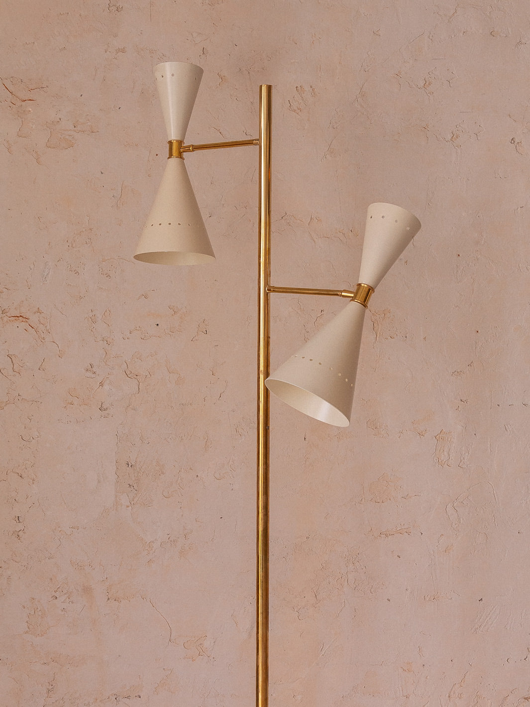 Brass floor lamp with white enamelled lampshades