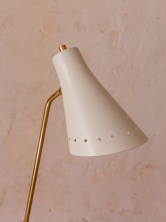 Brass table lamp with white enameled lampshade