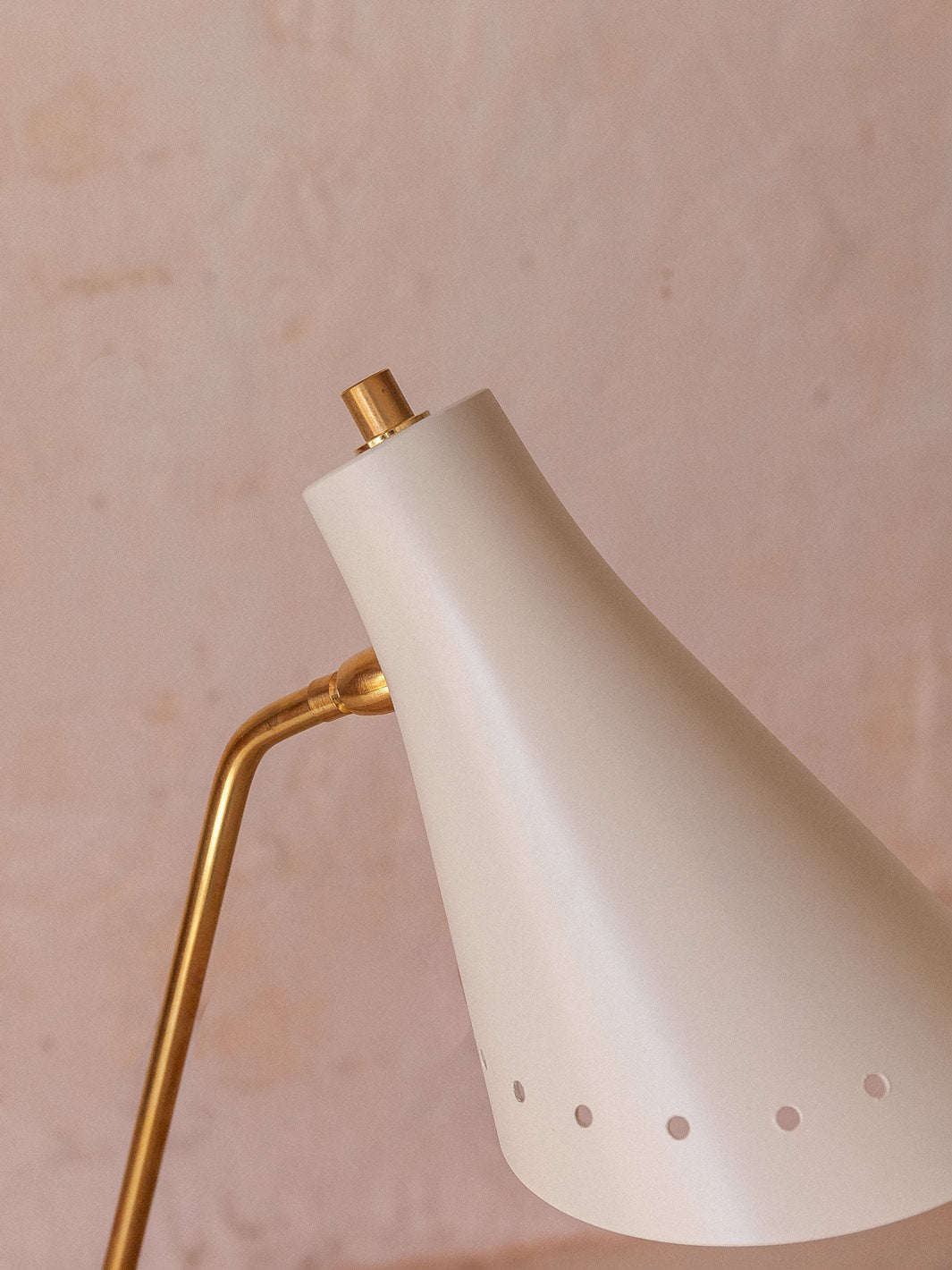 Brass table lamp with white enameled lampshade