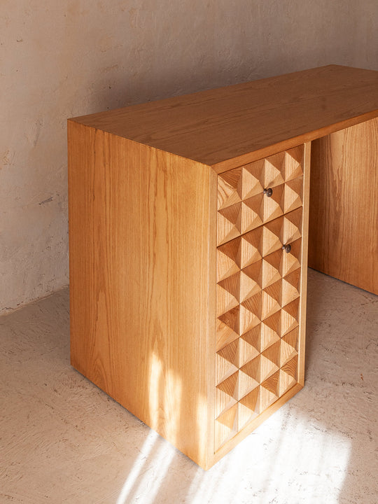 Bureau italien en bois de fresno avec carrés