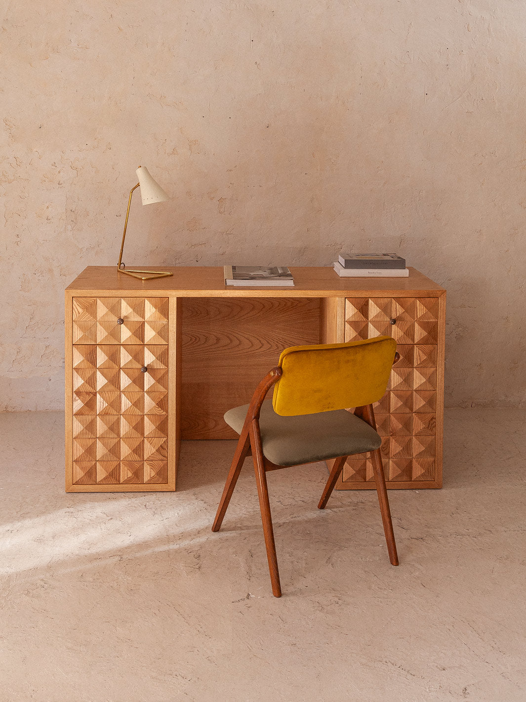 Italian fresno wood desk with squares