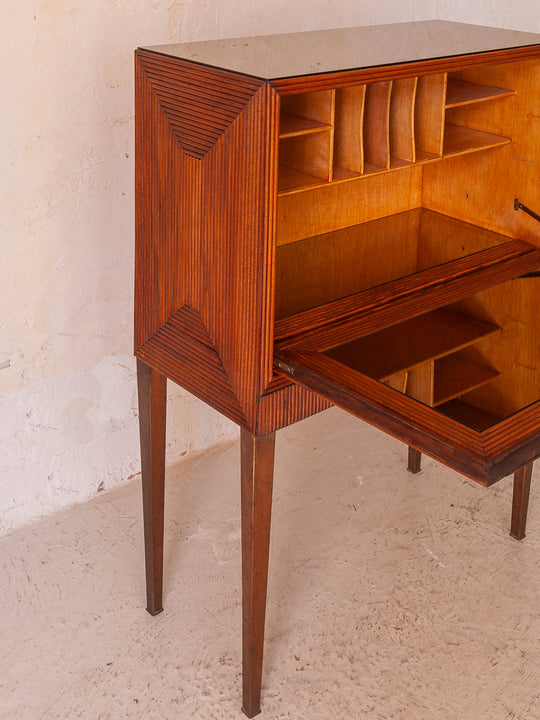 40s carved teak walnut desk cabinet