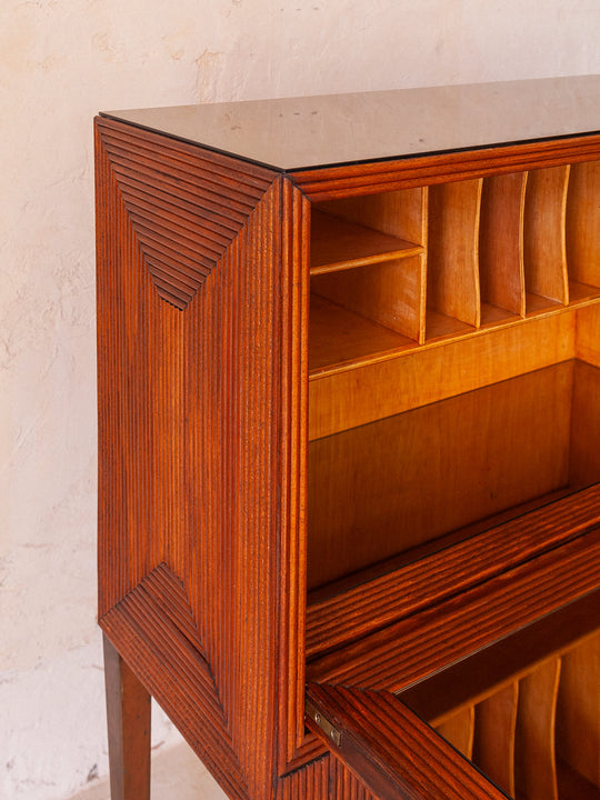 40s carved teak walnut desk cabinet