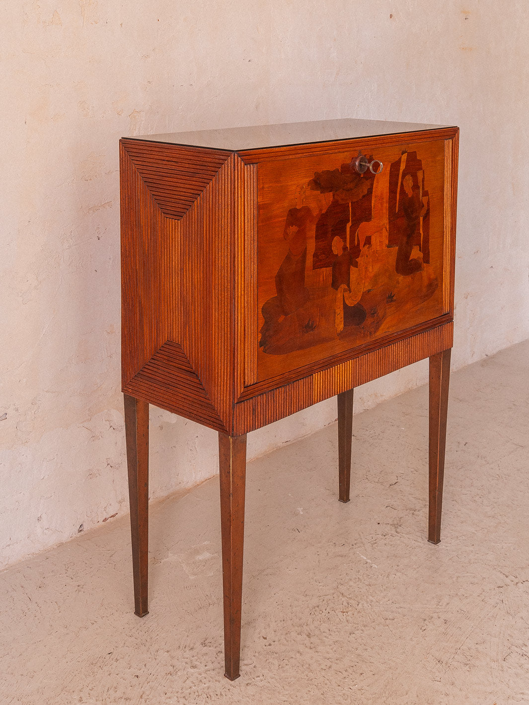 40s carved teak walnut desk cabinet