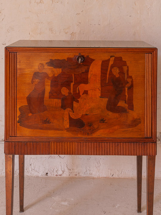40s carved teak walnut desk cabinet