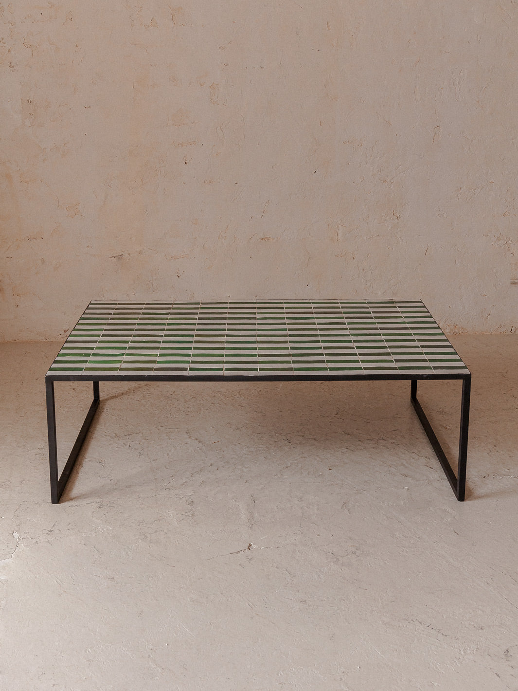 Zellige coffee table yellow and white stripes 120x80cm