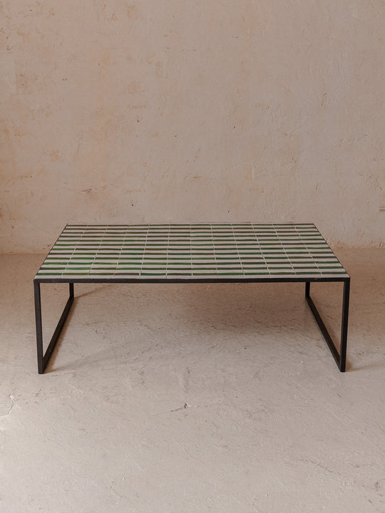 Zellige coffee table green and white stripes 120x80cm