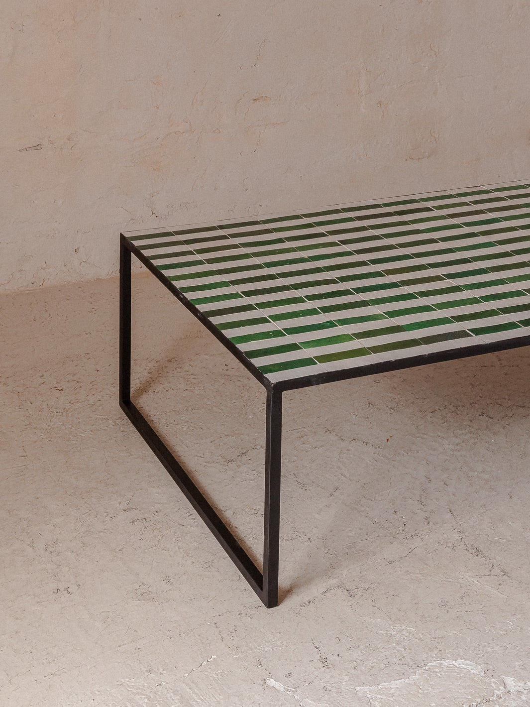 Zellige coffee table green and white stripes 120x80cm