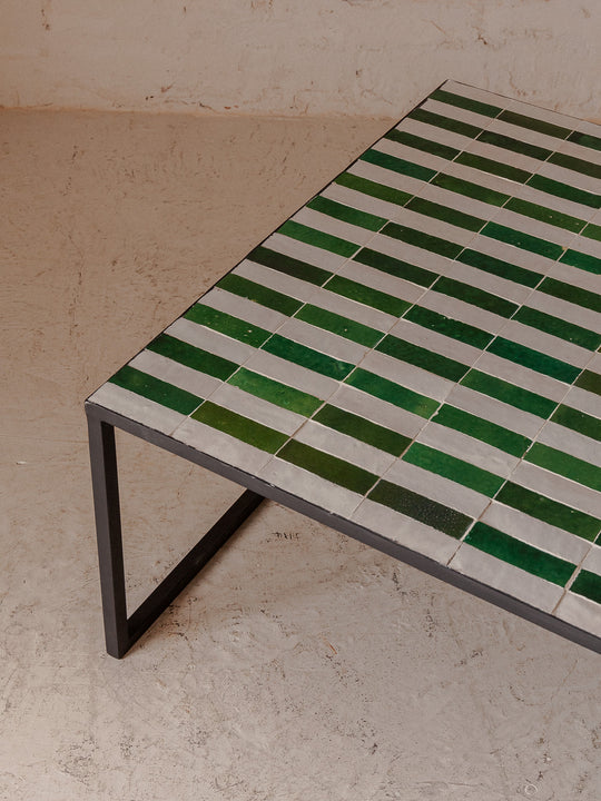 Zellige coffee table yellow and white stripes 120x80cm