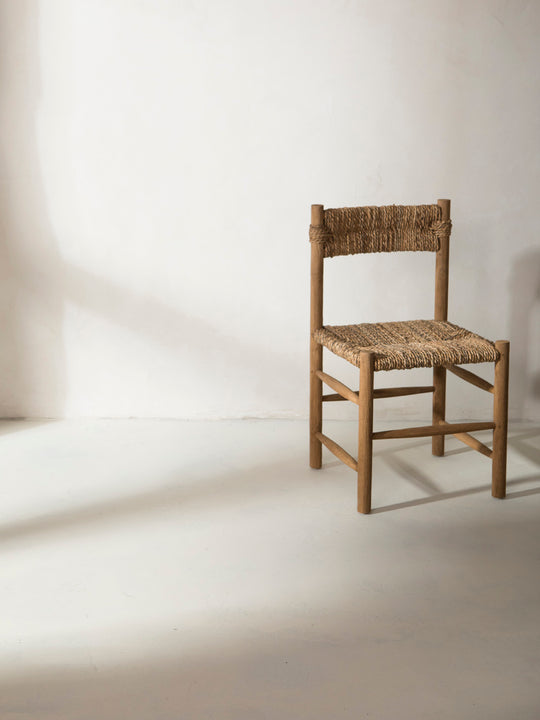 Teak and natural fiber chair