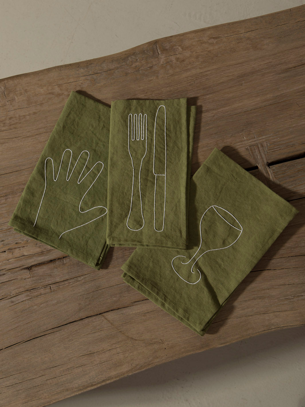 Servilleta “Fork & Knife” lino verde 42x52cm