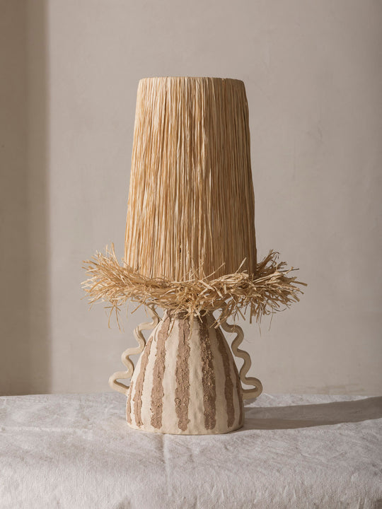 Stripes Lamp with Raffia H52cm