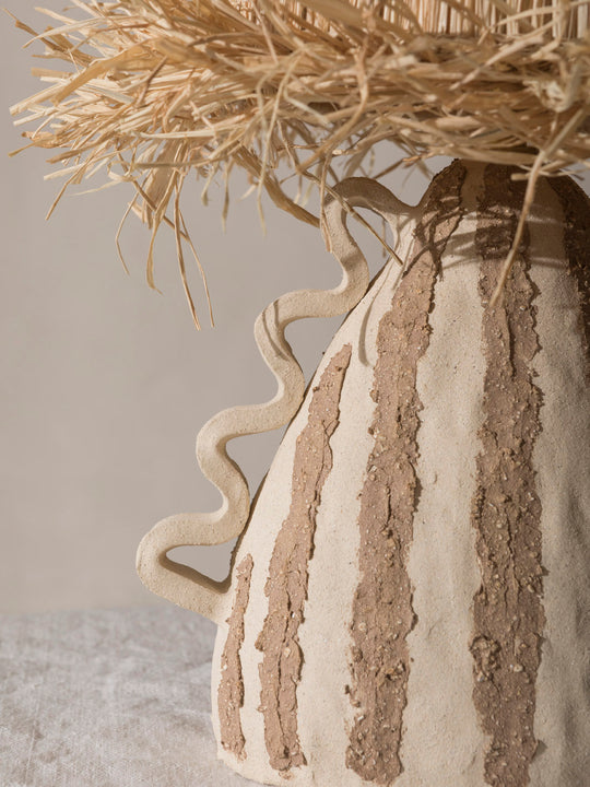 Stripes Lamp with Raffia H52cm