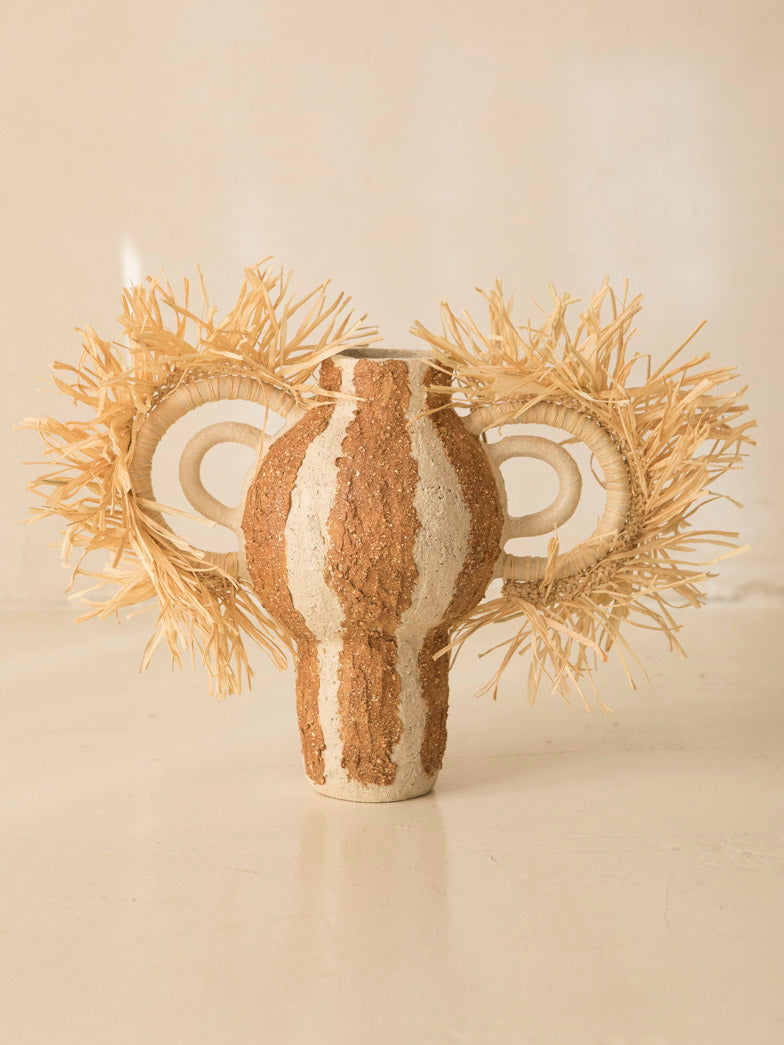 Moonchild Amphora Rayures avec raphia H25cm
