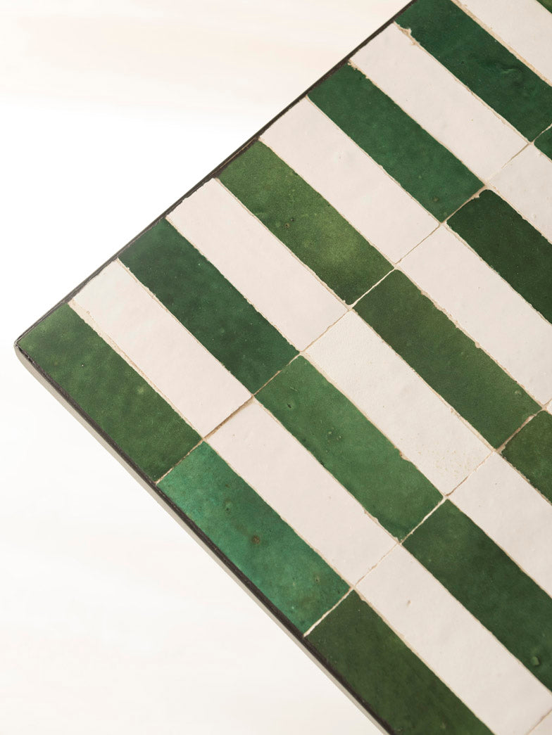 Table à manger Zellige Minimal stripes green and white 220x100x75cm