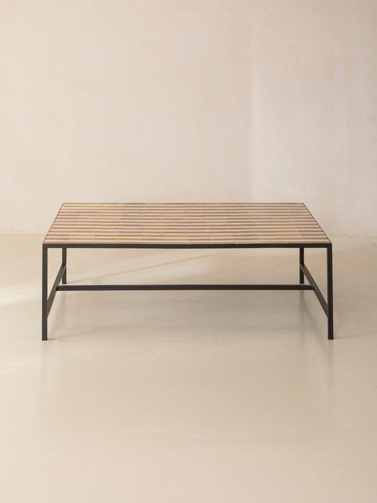 Table base zellige stripes yellow and white 120x80x42cm