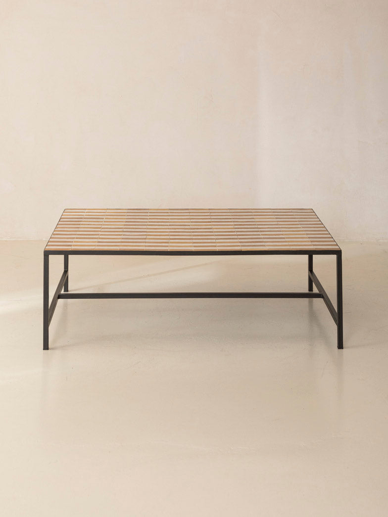 Zellige coffee table yellow and white stripes 120x80x42cm