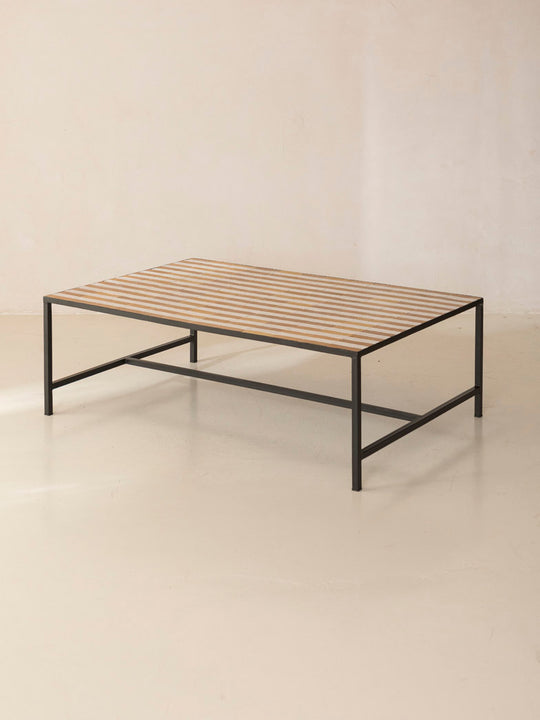 Zellige coffee table yellow and white stripes 120x80x42cm