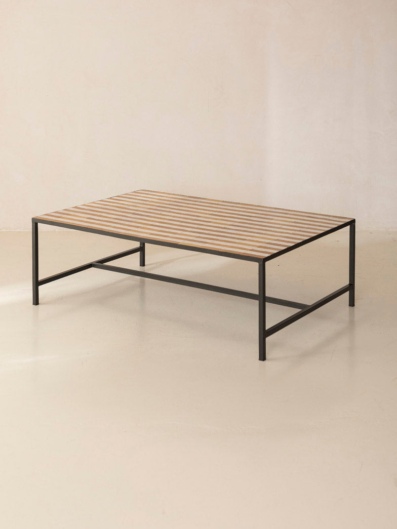 Zellige coffee table yellow and white stripes 120x80x42cm