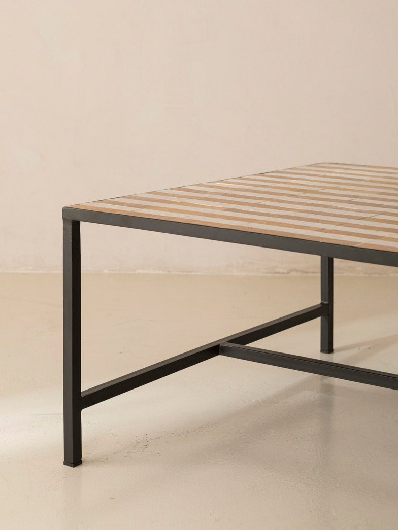 Zellige coffee table yellow and white stripes 120x80x42cm