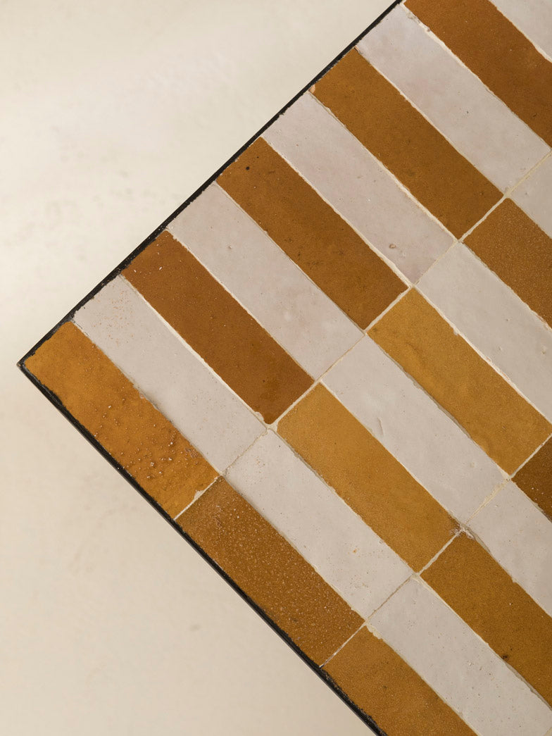 Zellige coffee table yellow and white stripes 120x80x42cm