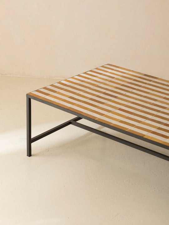 Table base zellige stripes yellow and white 120x80x42cm