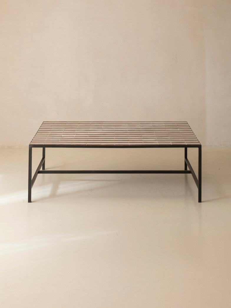 Zellige coffee table brown and white stripes 120x80x40cm