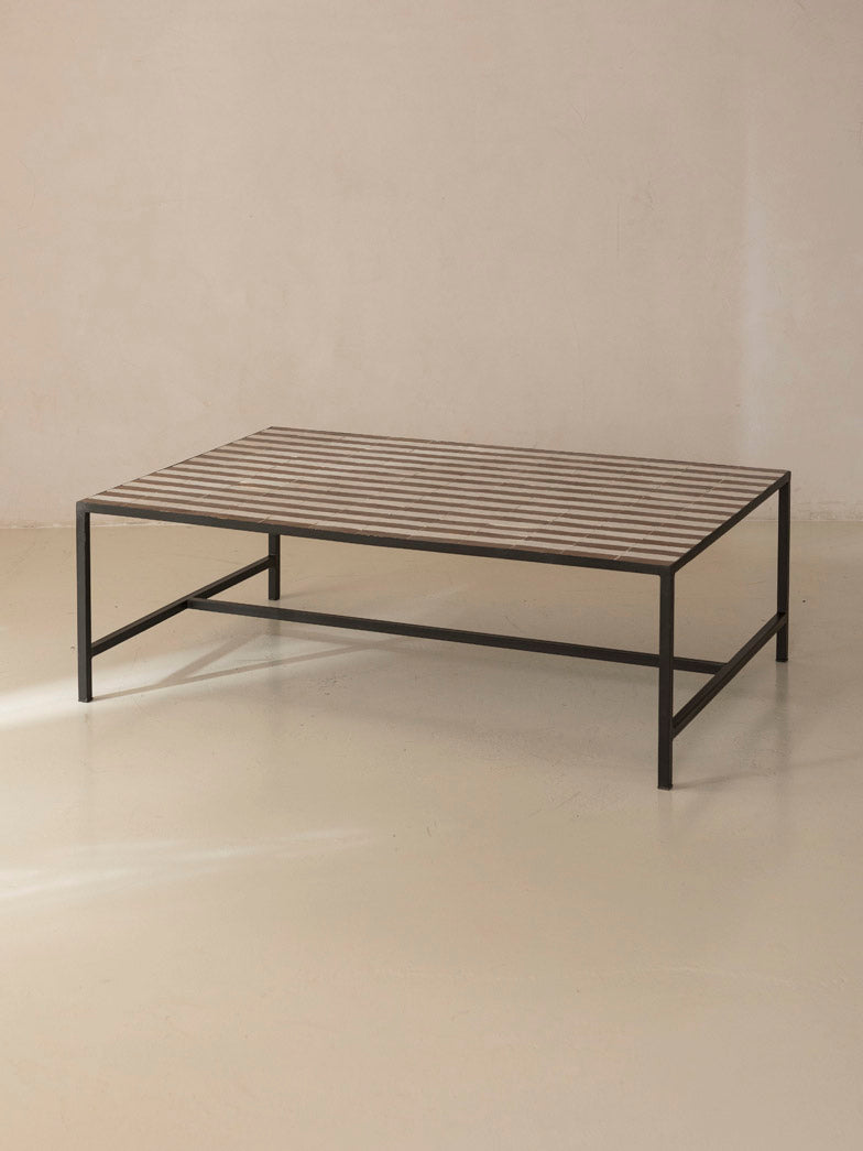 Zellige coffee table brown and white stripes 120x80x40cm