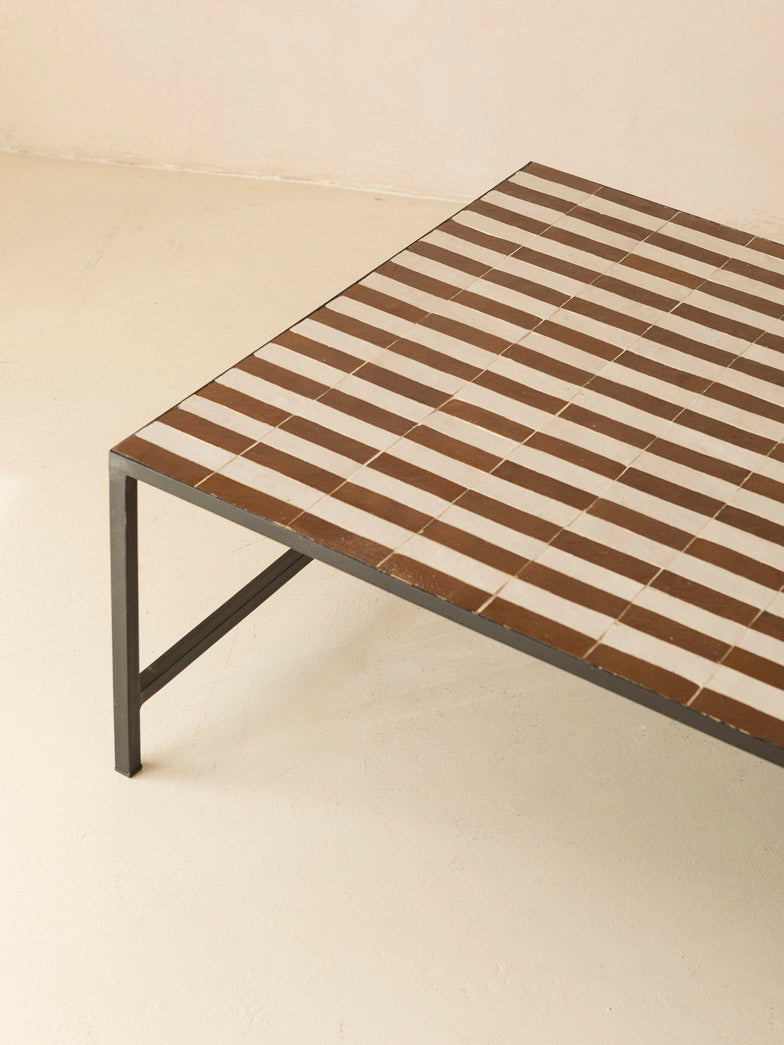 Zellige coffee table brown and white stripes 120x80x40cm