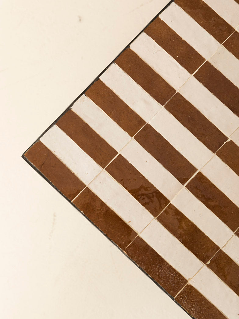 Zellige coffee table brown and white stripes 120x80x40cm