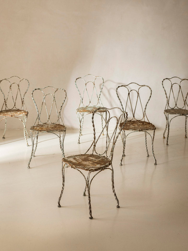 Set of 6 patinated iron chairs France XNUMXth century