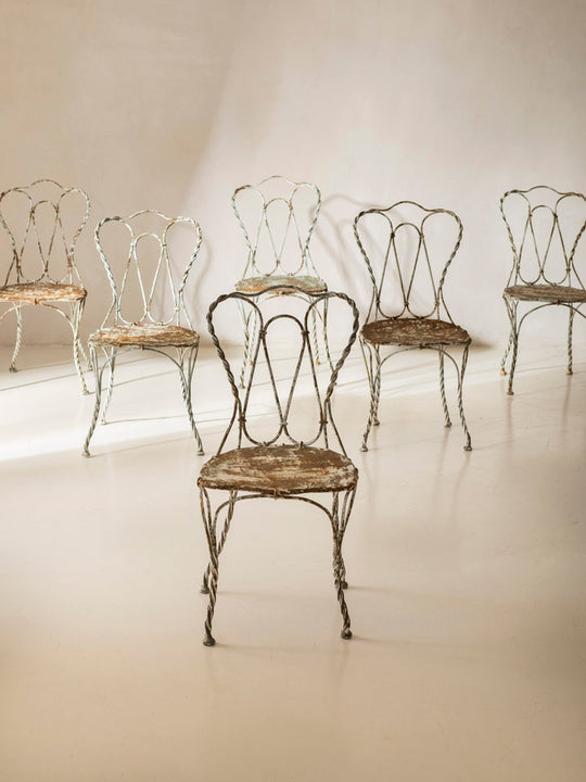 Suite of 6 chaises en fer patiné France XIXème siècle