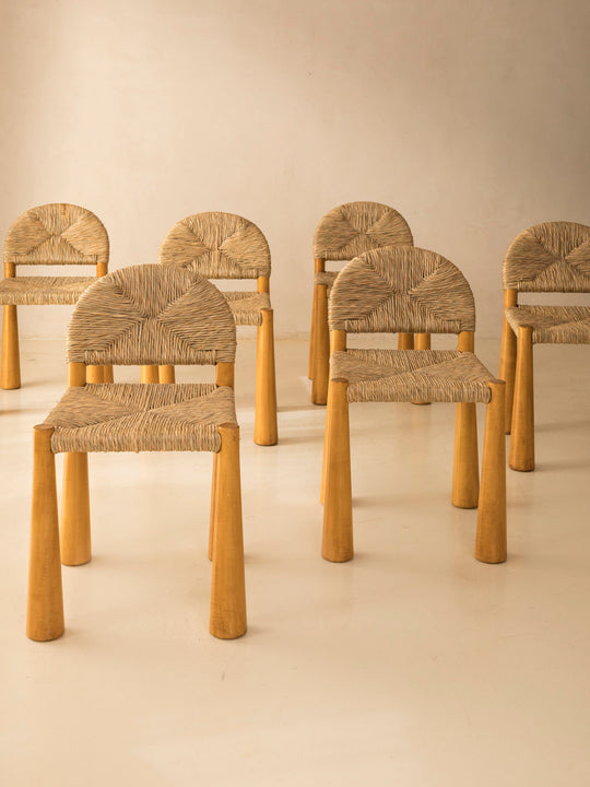 Set of 6 "Toscanolla" chairs by Alessandro Becchi for Giovannetti 1970