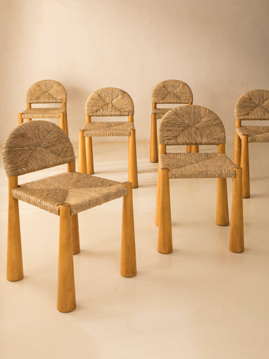 Set of 6 "Toscanolla" chairs by Alessandro Becchi for Giovannetti 1970