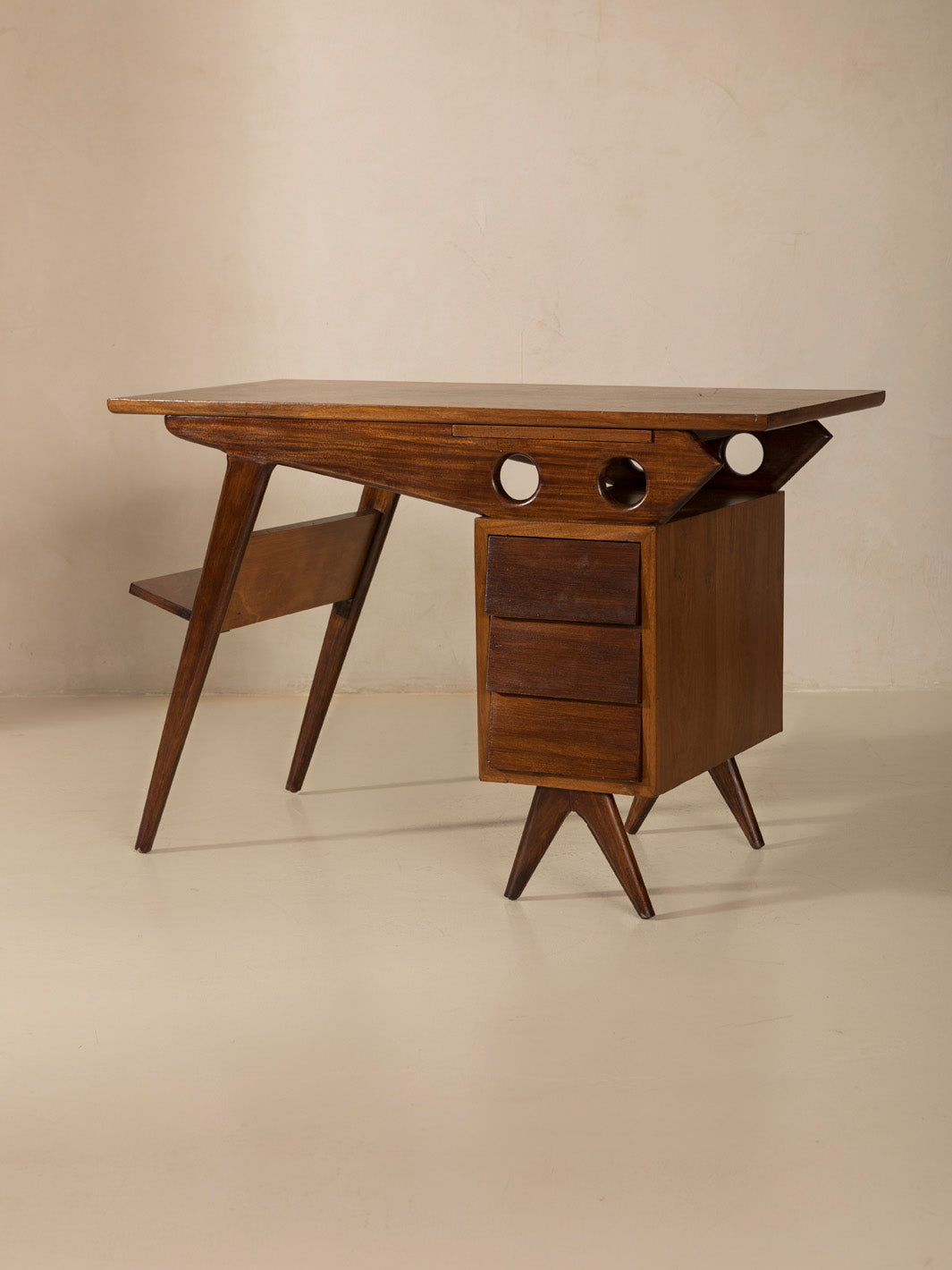 Walnut desk Italy 70s