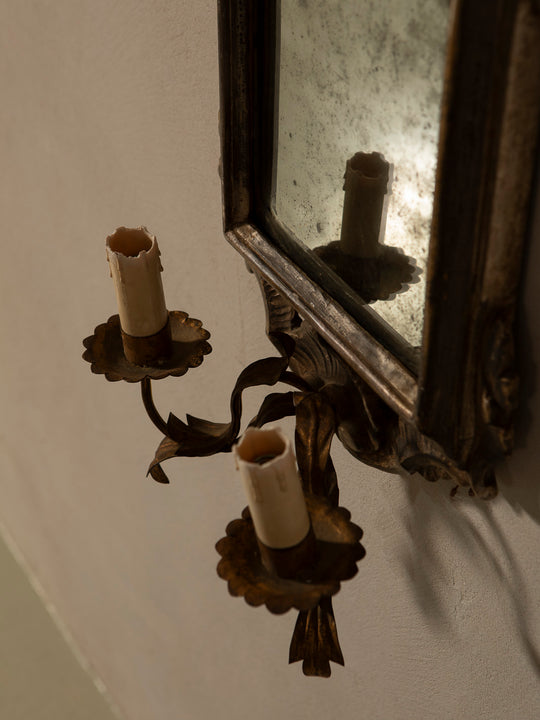 Pair of 1940s Venetian mirrored wall sconces