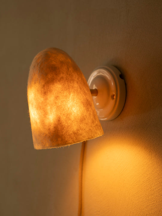 Felt lampshade wall sconce with stoneware basin