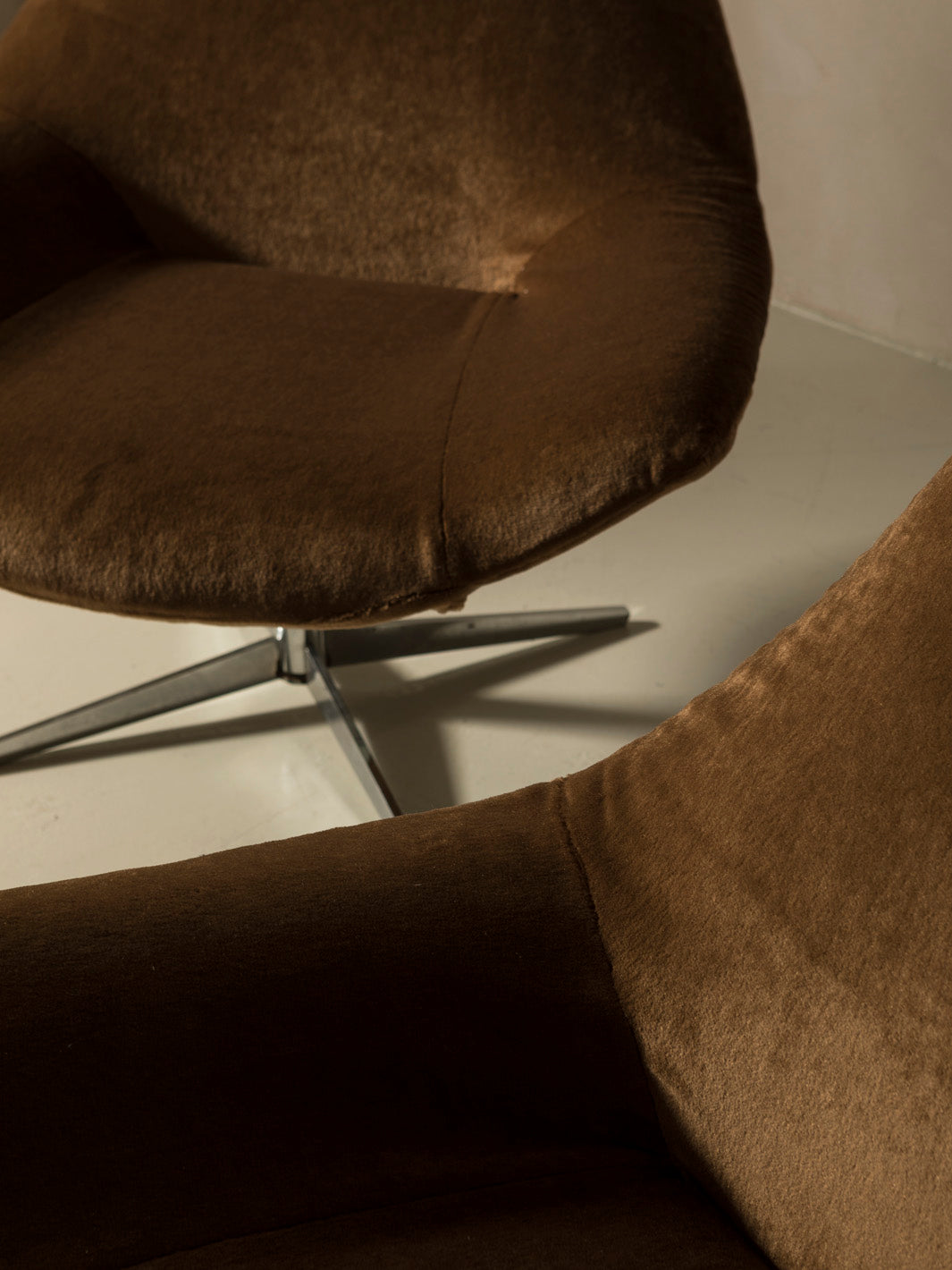 Pair of 60s chrome swivel armchairs