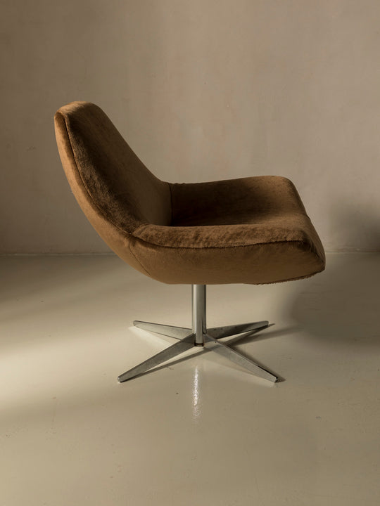 Pair of 60s chrome swivel armchairs