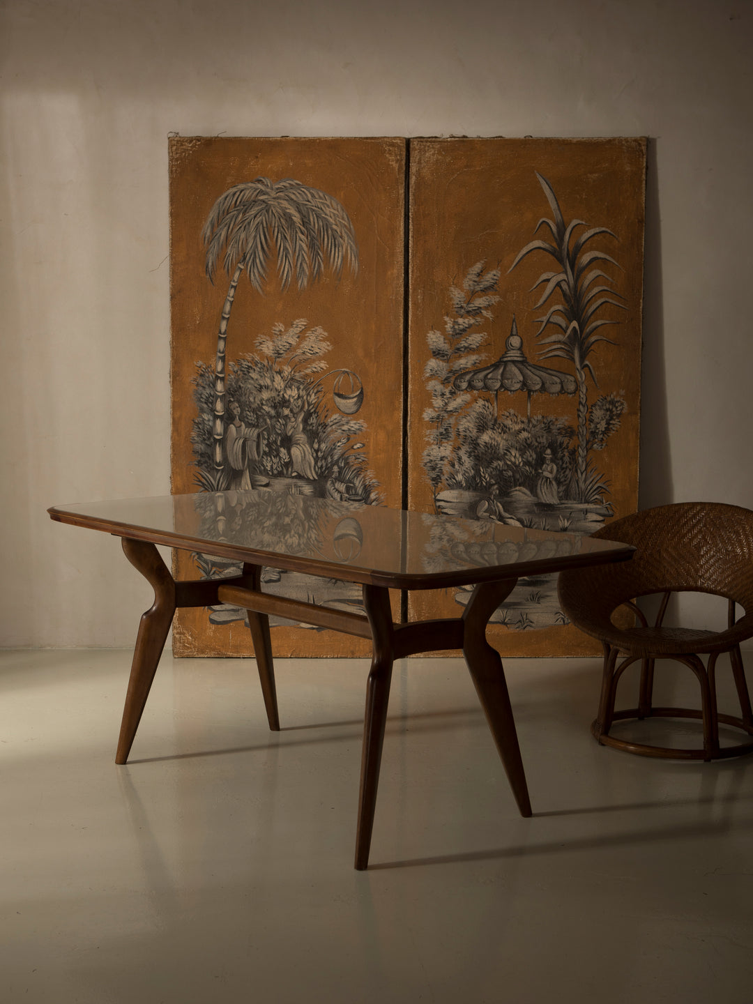Chinoiserie mural on antique linen