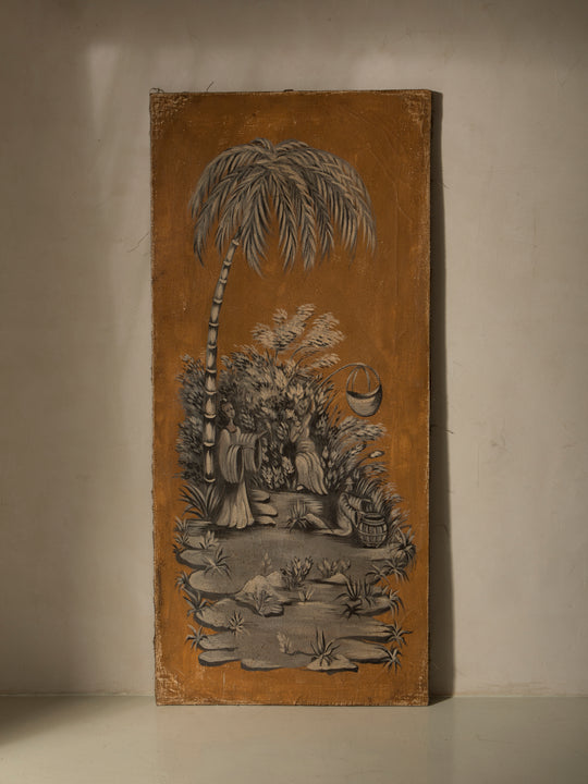 Chinoiserie mural on antique linen